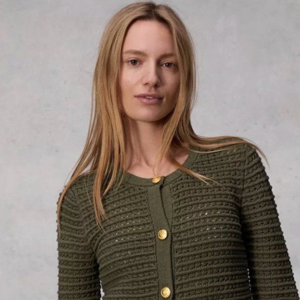 Rag & Bone Marlee Cardigan Olive Green Knit Crop Gold Button Sweater Size Small